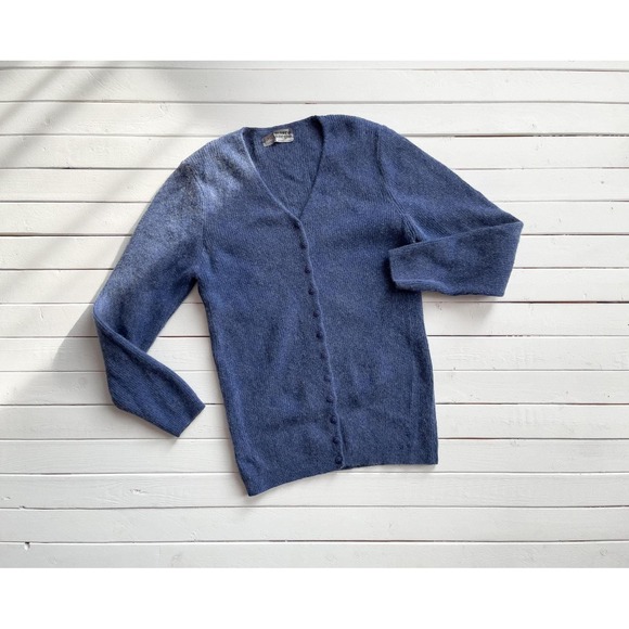 blue‎ wool sweater 90s vintage Mauro Sergio angora ribbed...